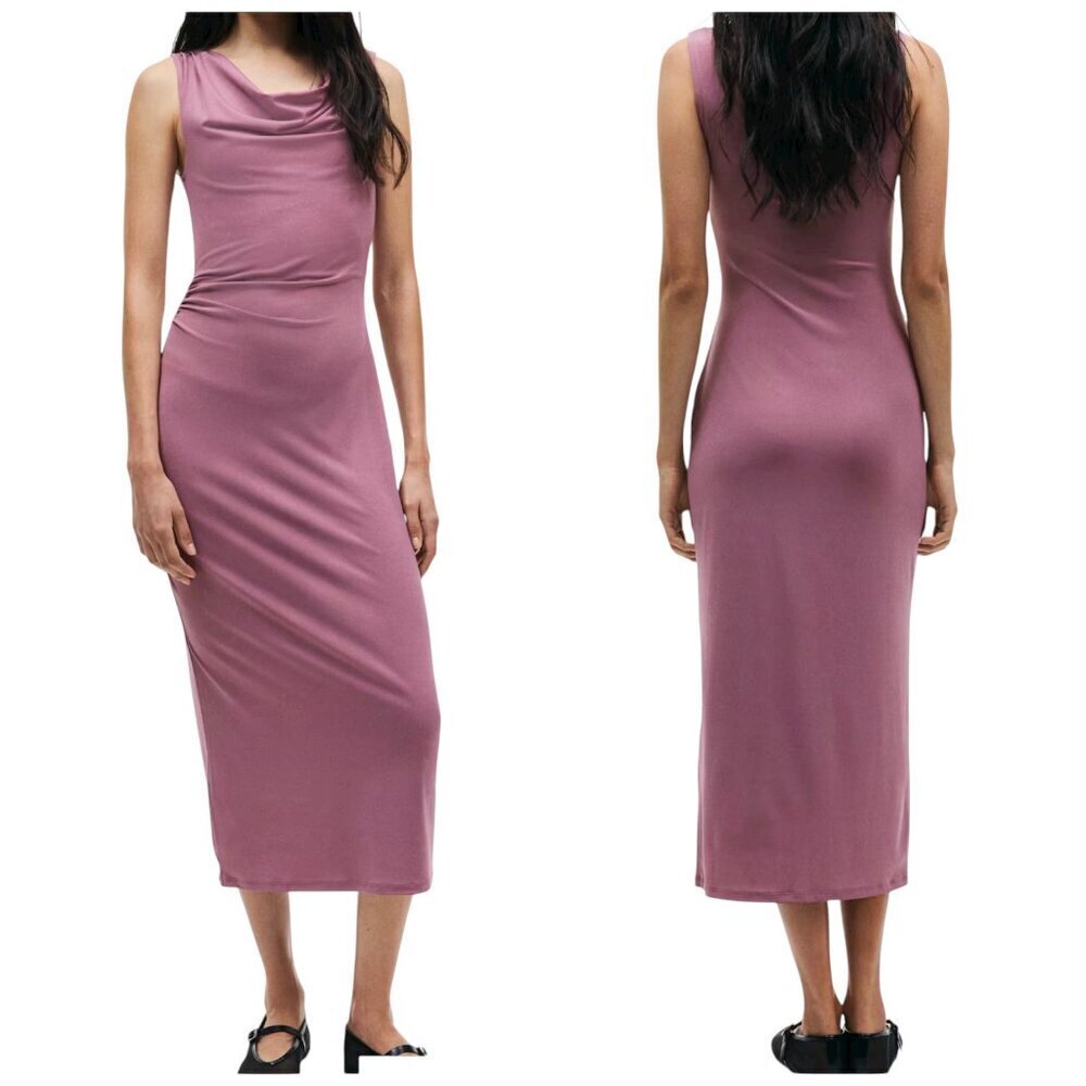 H&M Divided Mauve Draped Midi Dress Medium NWT Sleeveless Bodycon